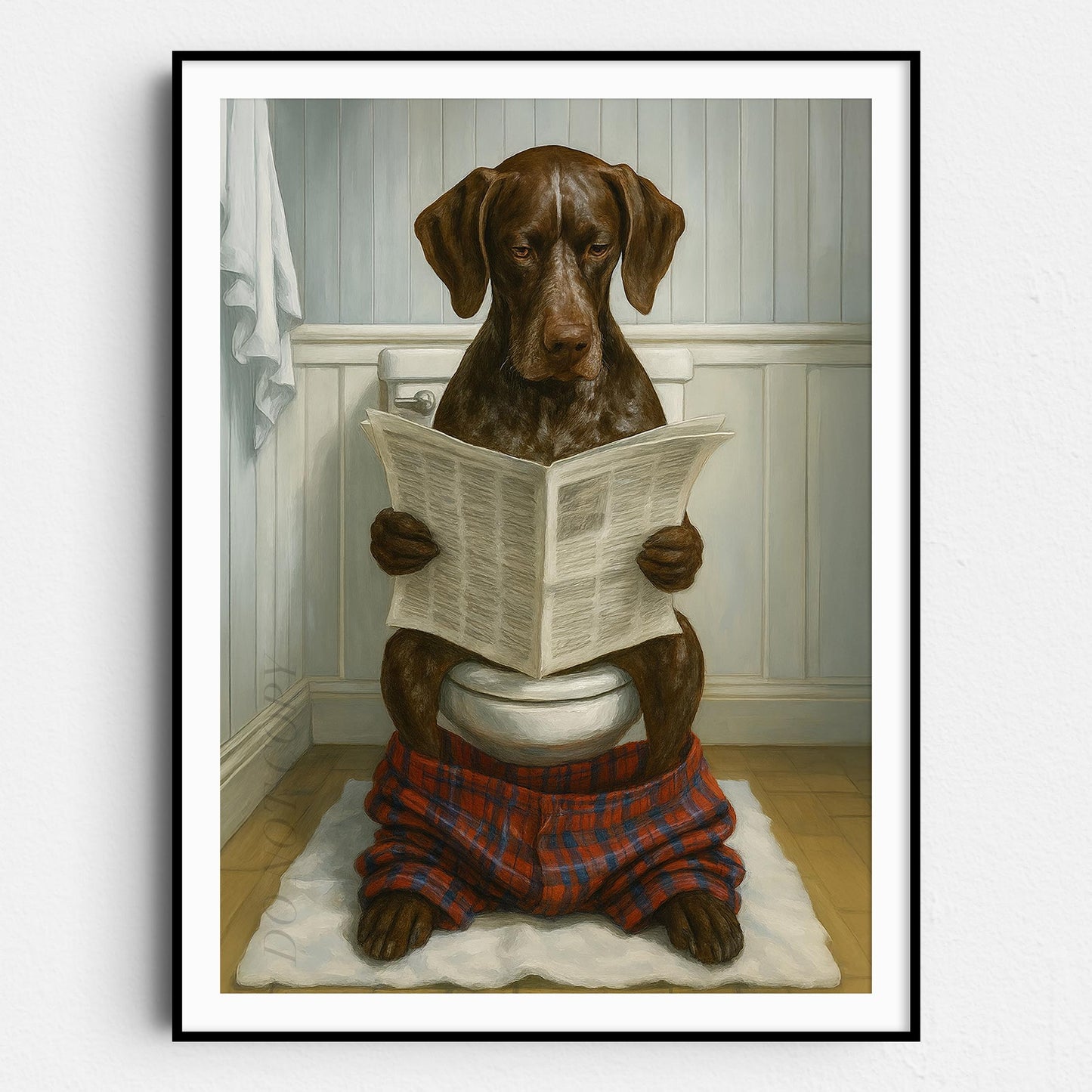 German Shorthaired Pointer Dog Reading The Newspaper On The Toilet
