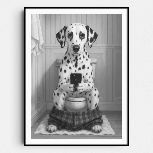 Dalmatian Dog On The Phone On The Toilet