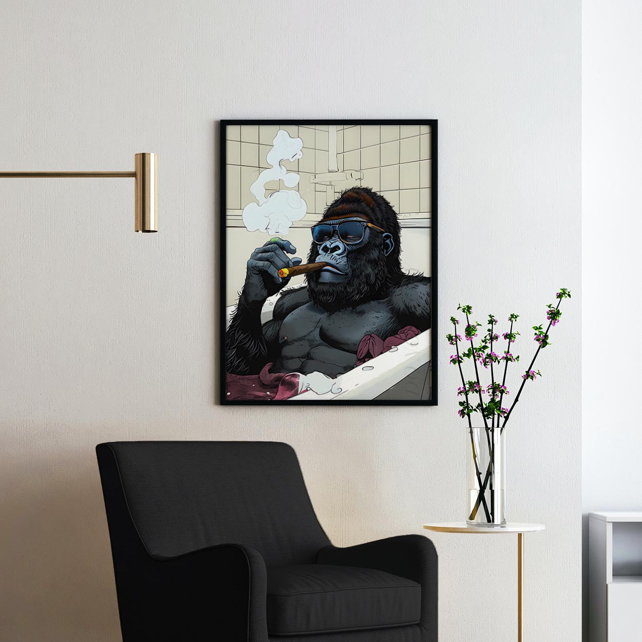 Gorilla In The Bathtub Smoking His Cigar