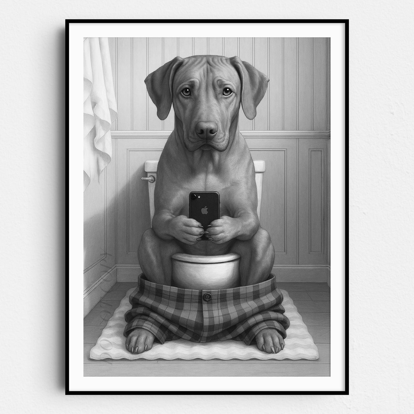 Rhodesian Ridgeback Dog On The Phone On The Toilet