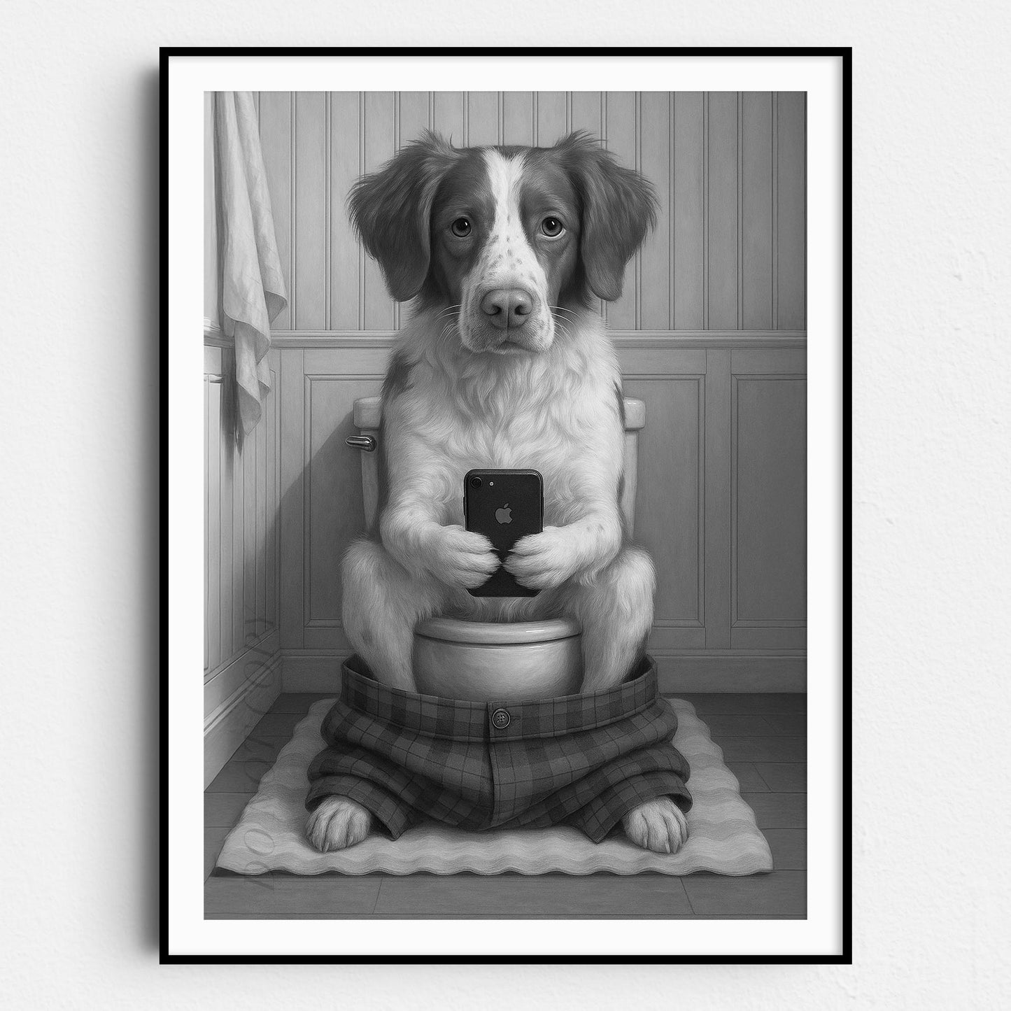 Brittany Dog On The Phone On The Toilet