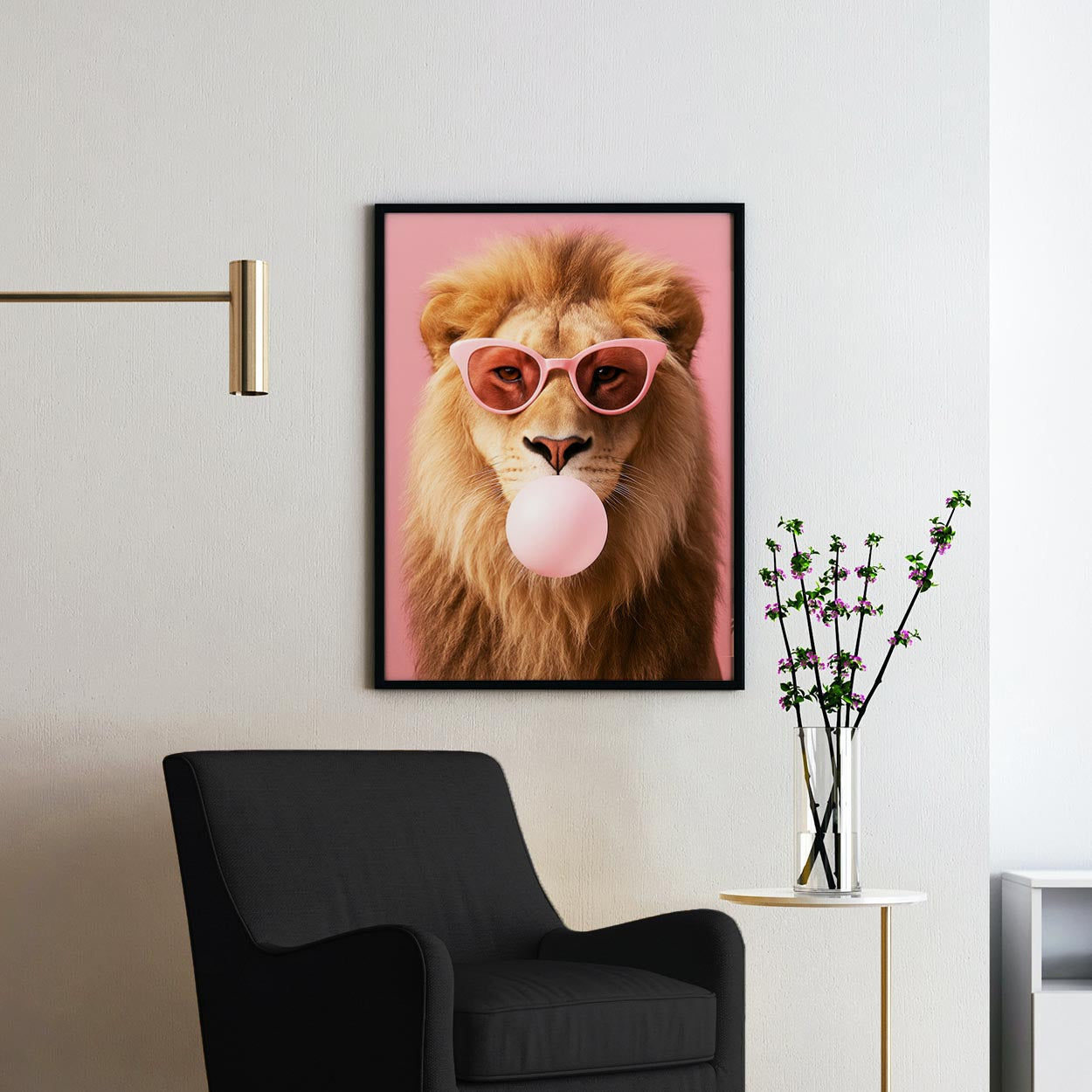 Lion With Sunglasses Blowing Pink Bubble Gum