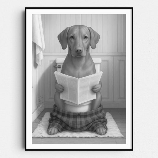 Vizsla Dog Reading The Newspaper On The Toilet