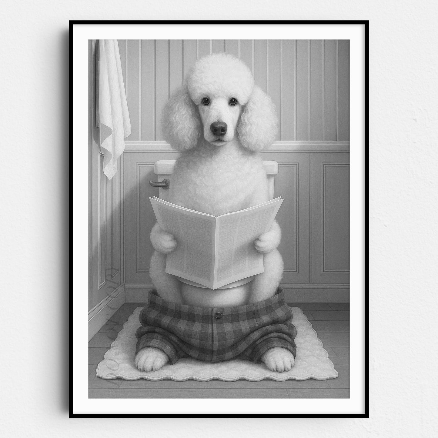 Poodle Dog Reading The Newspaper On The Toilet