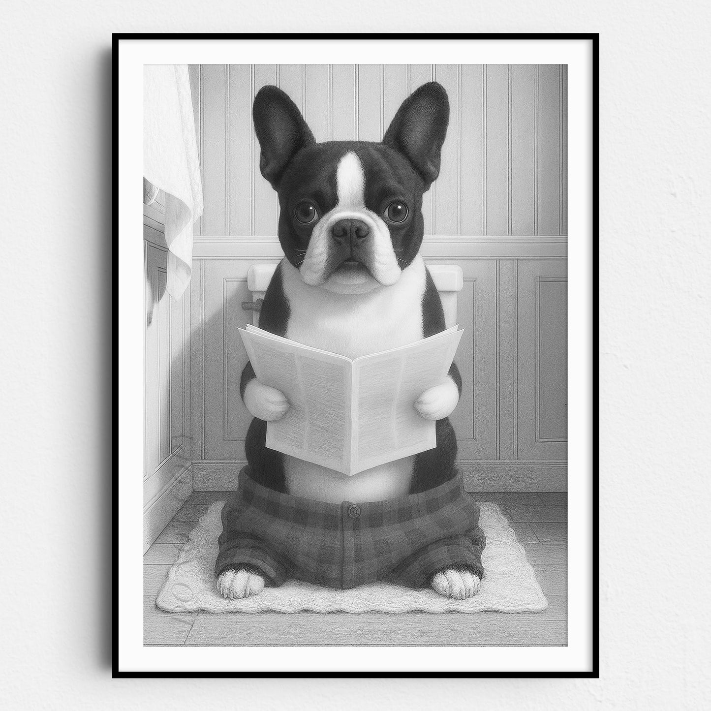 French Bulldog Reading The Newspaper On The Toilet