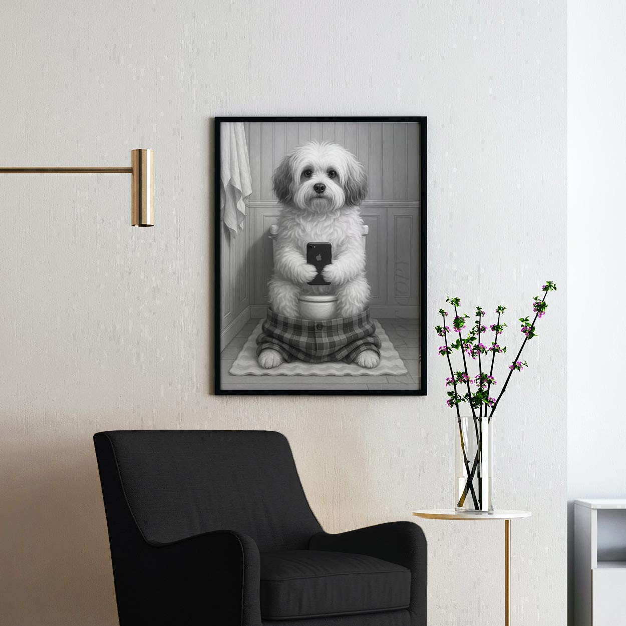 Havanese Dog On The Phone On The Toilet