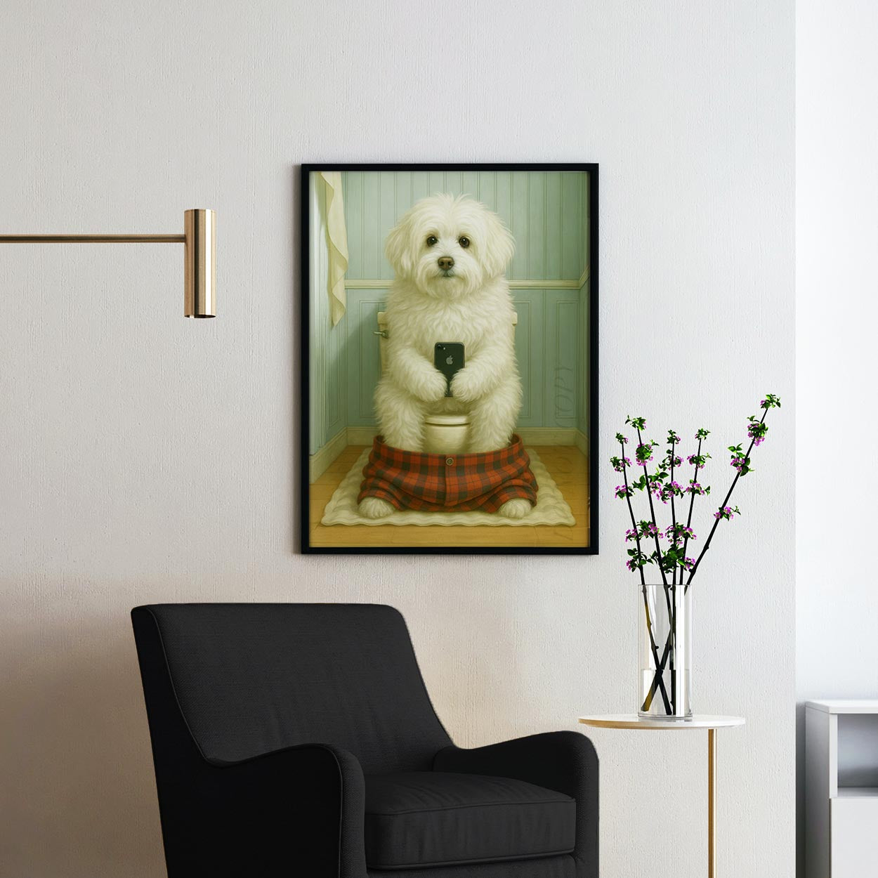 Coton de Tulear Dog On The Phone On The Toilet