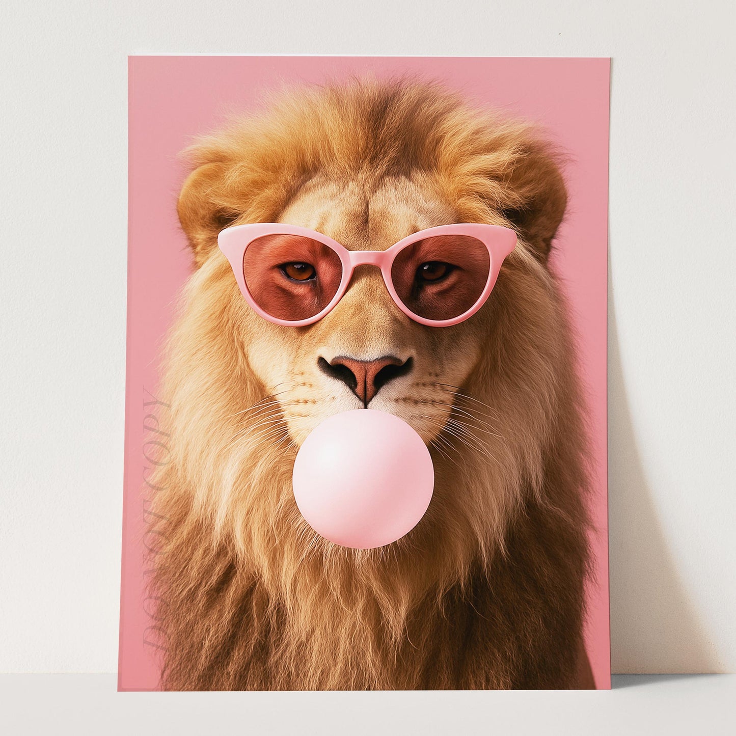 Lion With Sunglasses Blowing Pink Bubble Gum