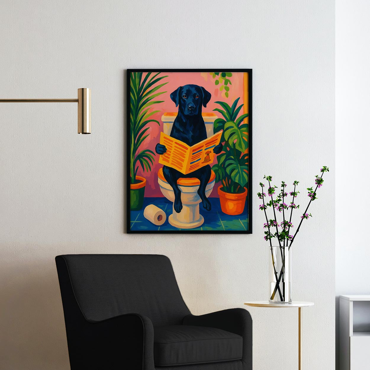 Black Labrador Dog Reading The Newspaper On The Toilet Henri Matisse