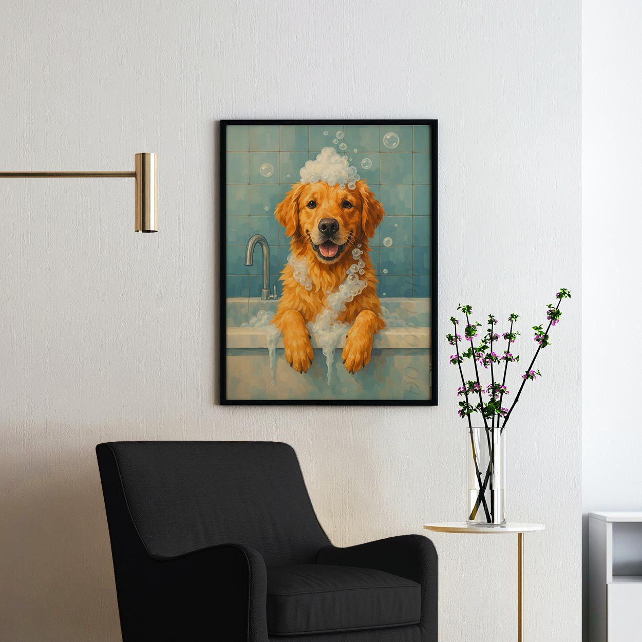 Golden Retriever Dog Bathtub Bubble Bath