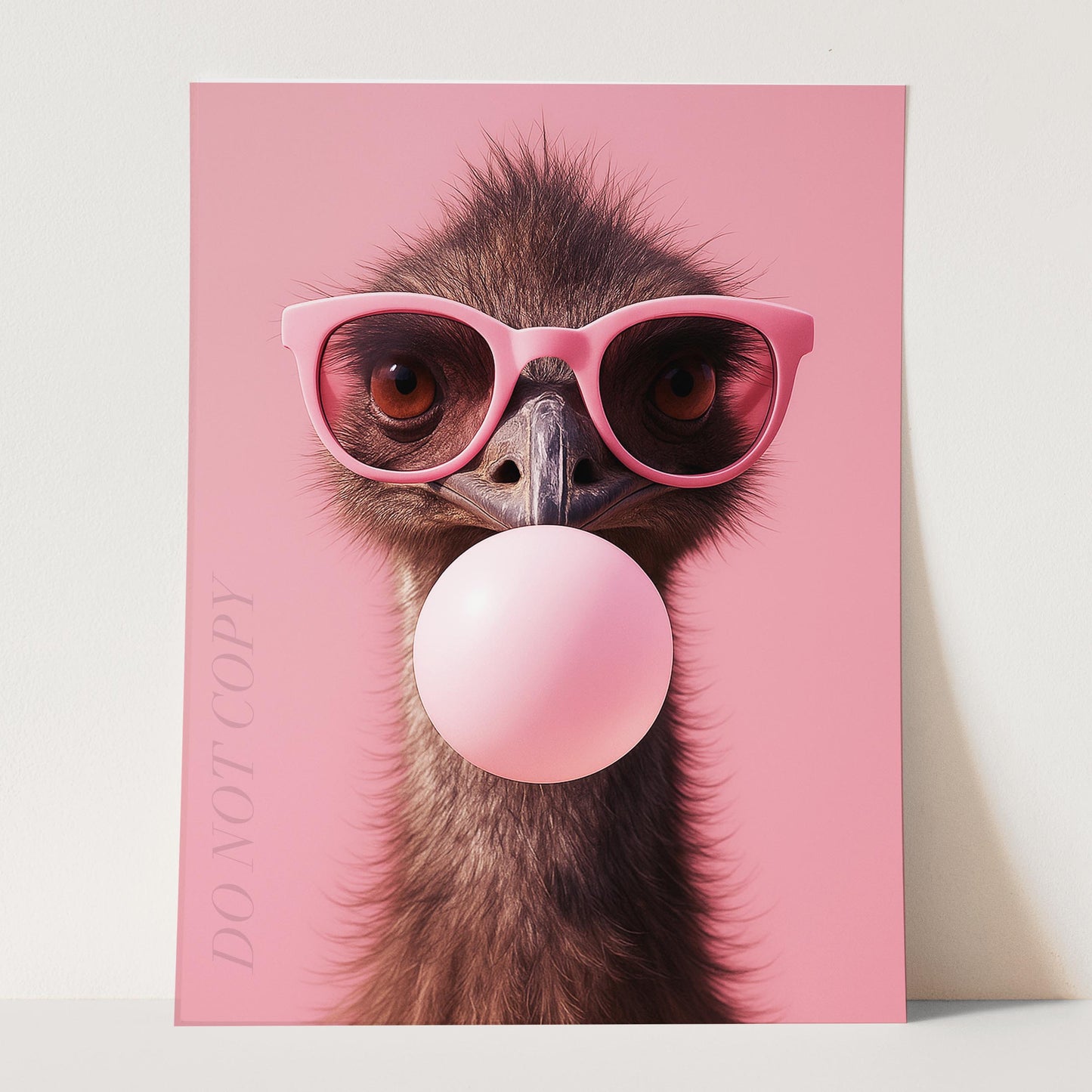 Emu with Sunglasses Blowing Pink Bubble Gum