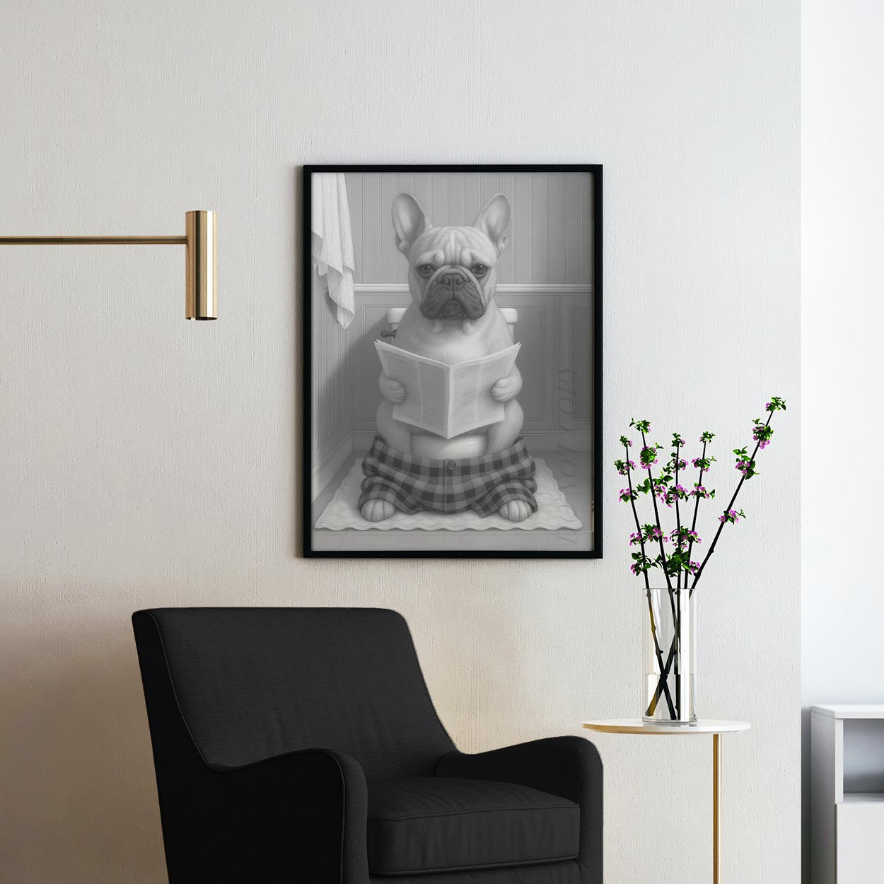 French Bulldog Reading The Newspaper On The Toilet II
