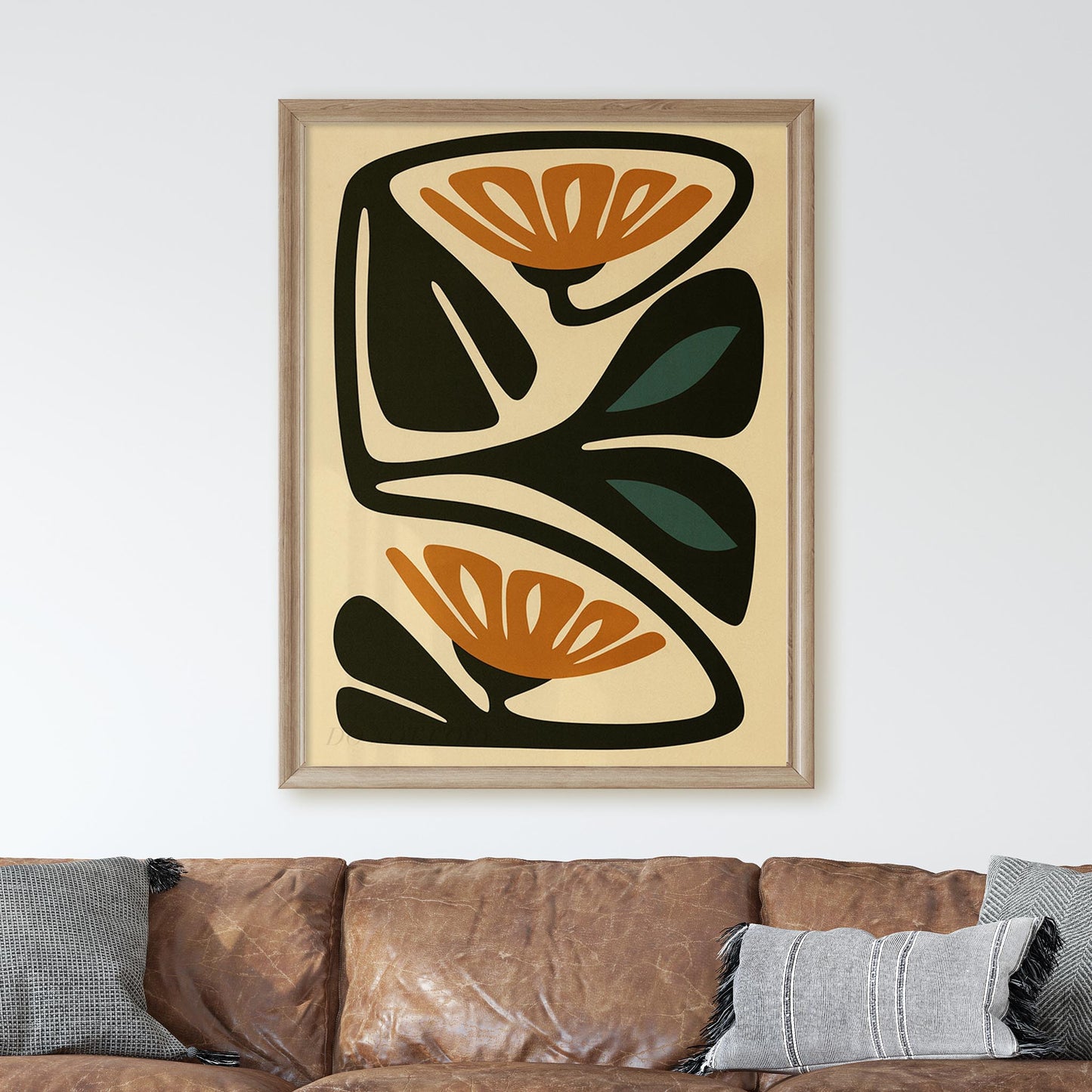 Burnt Orange & Teal Mid Century Flower