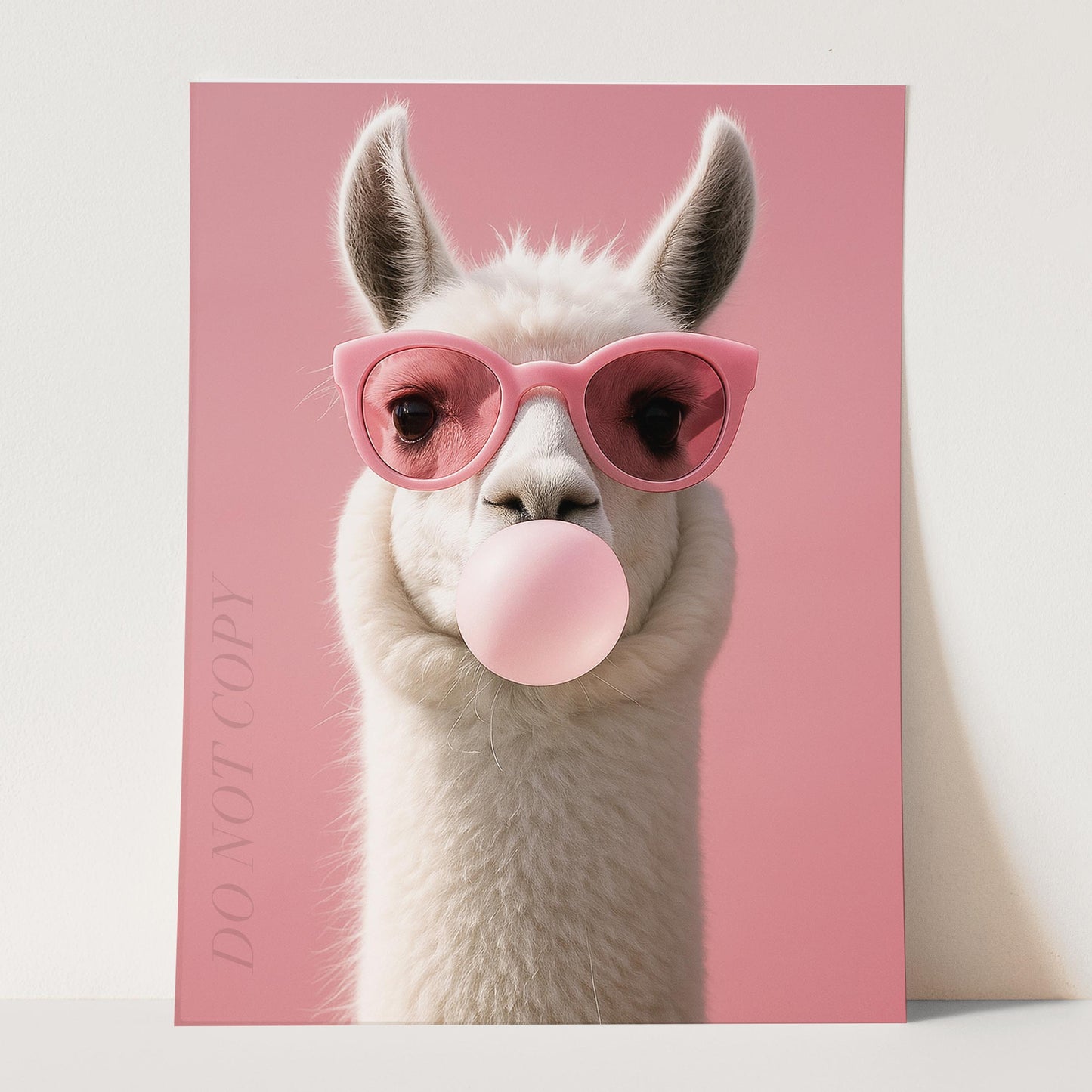 Llama with Sunglasses Blowing Pink Bubble Gum