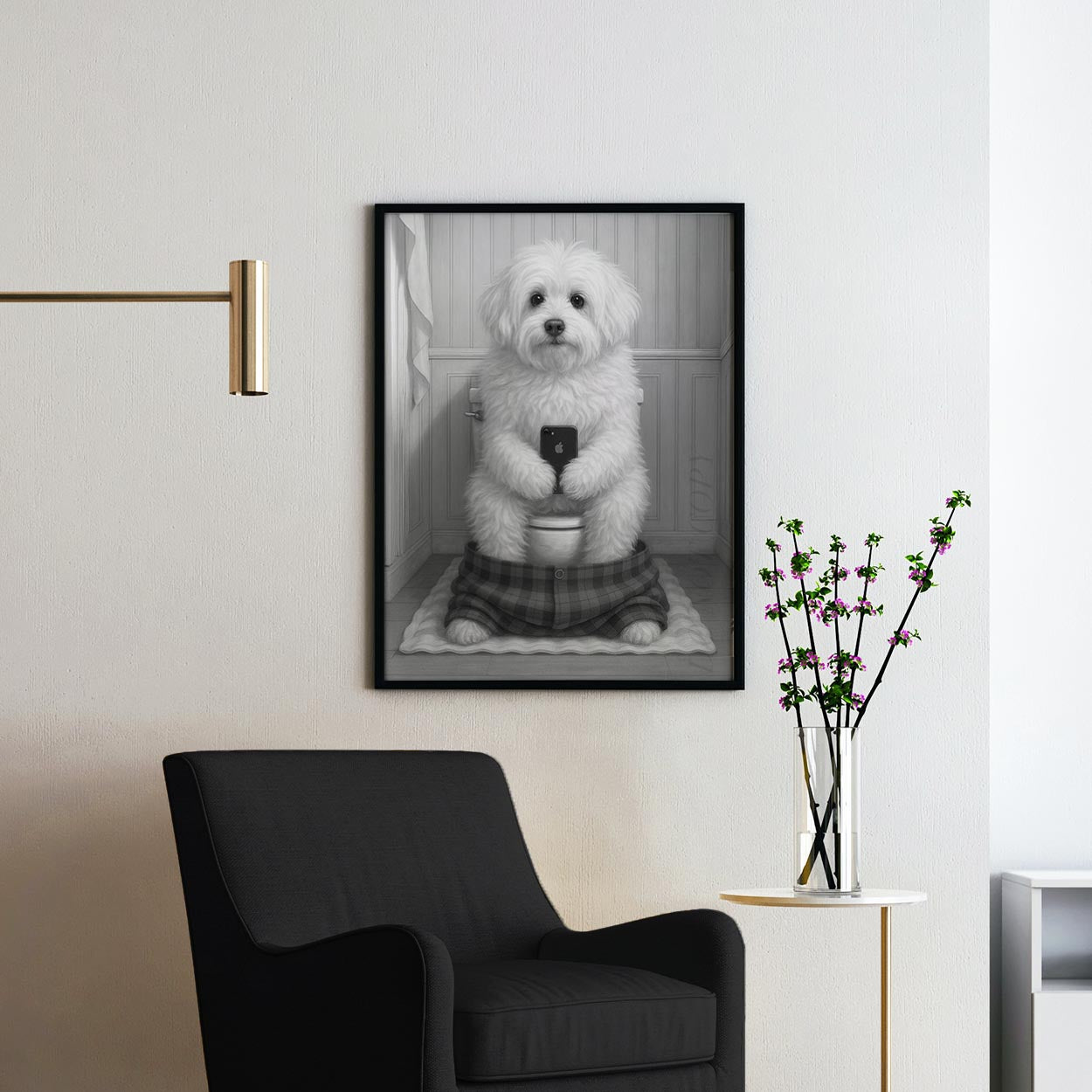 Coton de Tulear Dog On The Phone On The Toilet