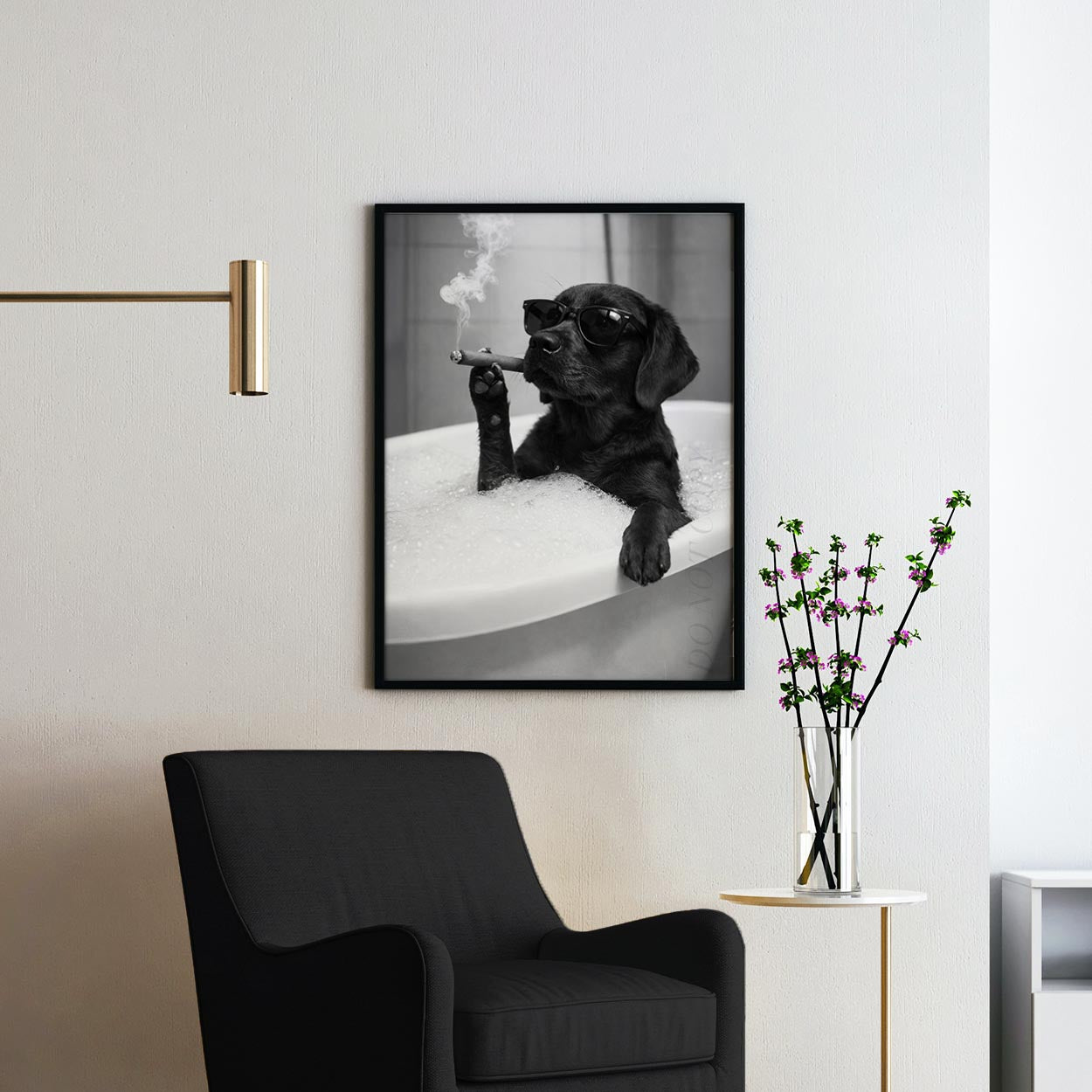 Black Labrador Retriever Dog Bathtub Cigar