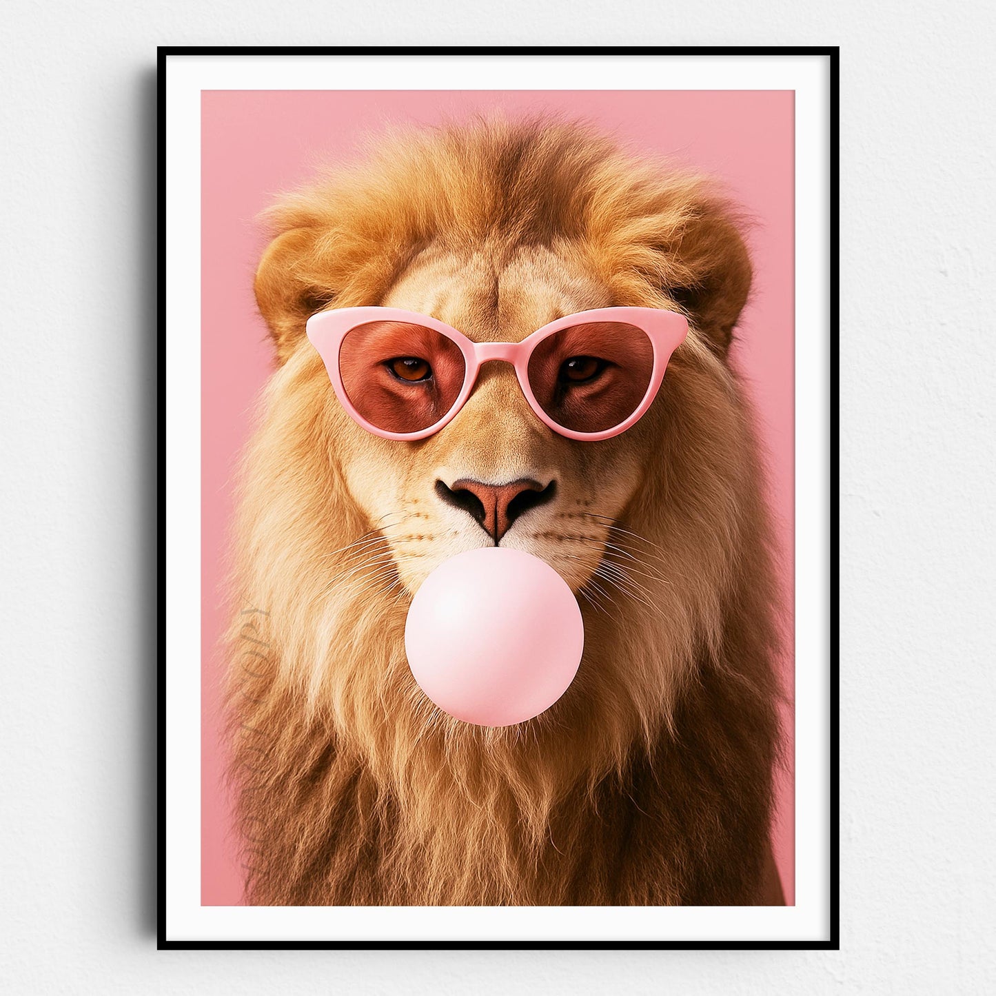 Lion With Sunglasses Blowing Pink Bubble Gum