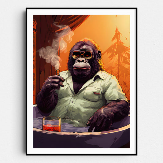 Gorilla Smoking A Cigar In The Bathtub