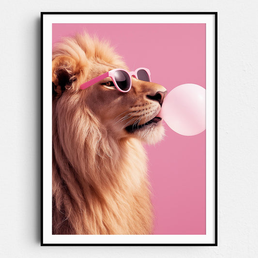 Lion Wearing Sunglasses Blowing Pink Bubble Gum
