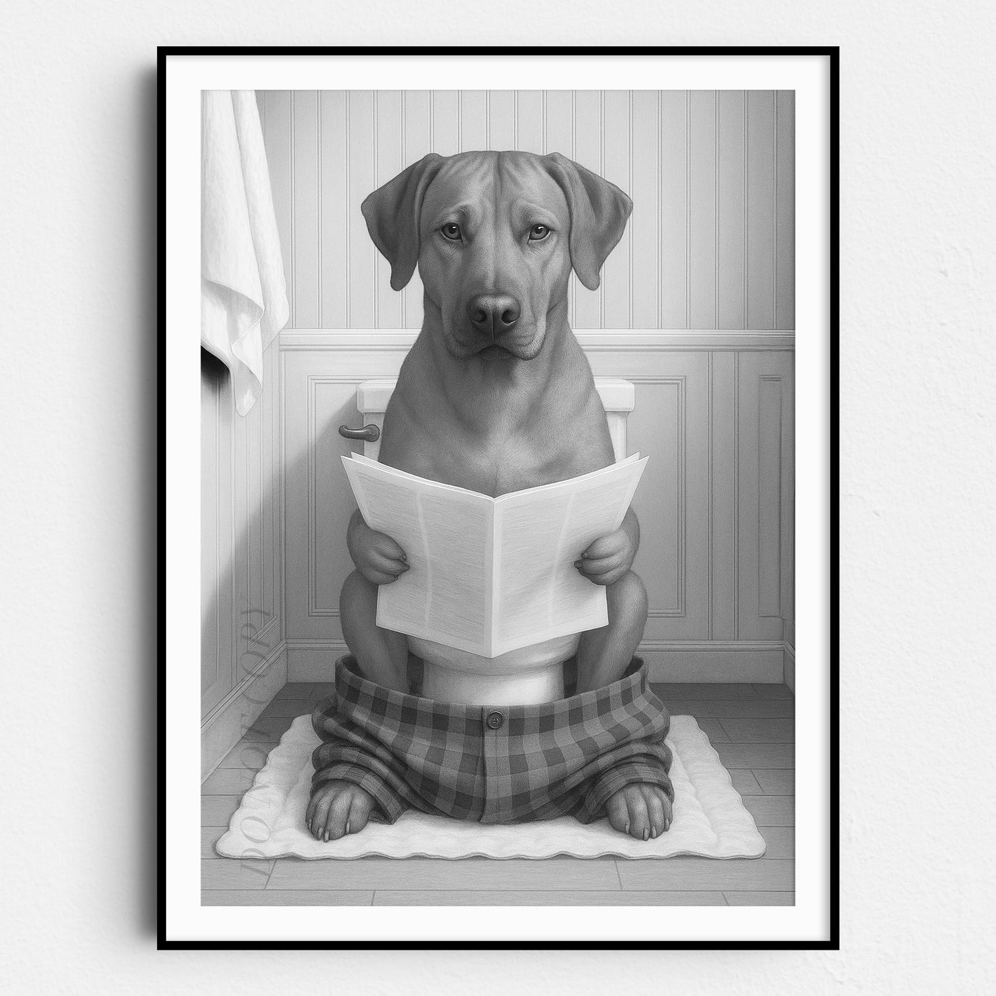 Rhodesian Ridgeback Dog Reading The Newspaper On The Toilet