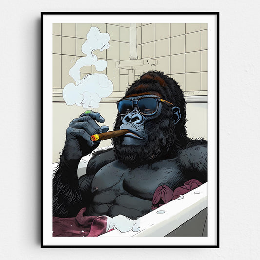 Gorilla In The Bathtub Smoking His Cigar