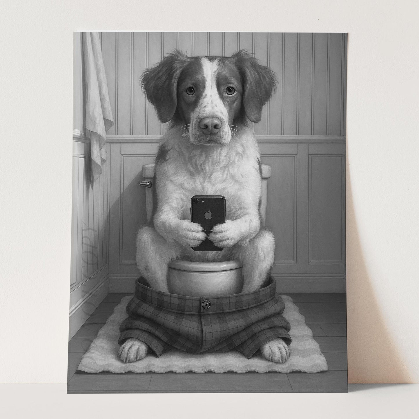 Brittany Dog On The Phone On The Toilet