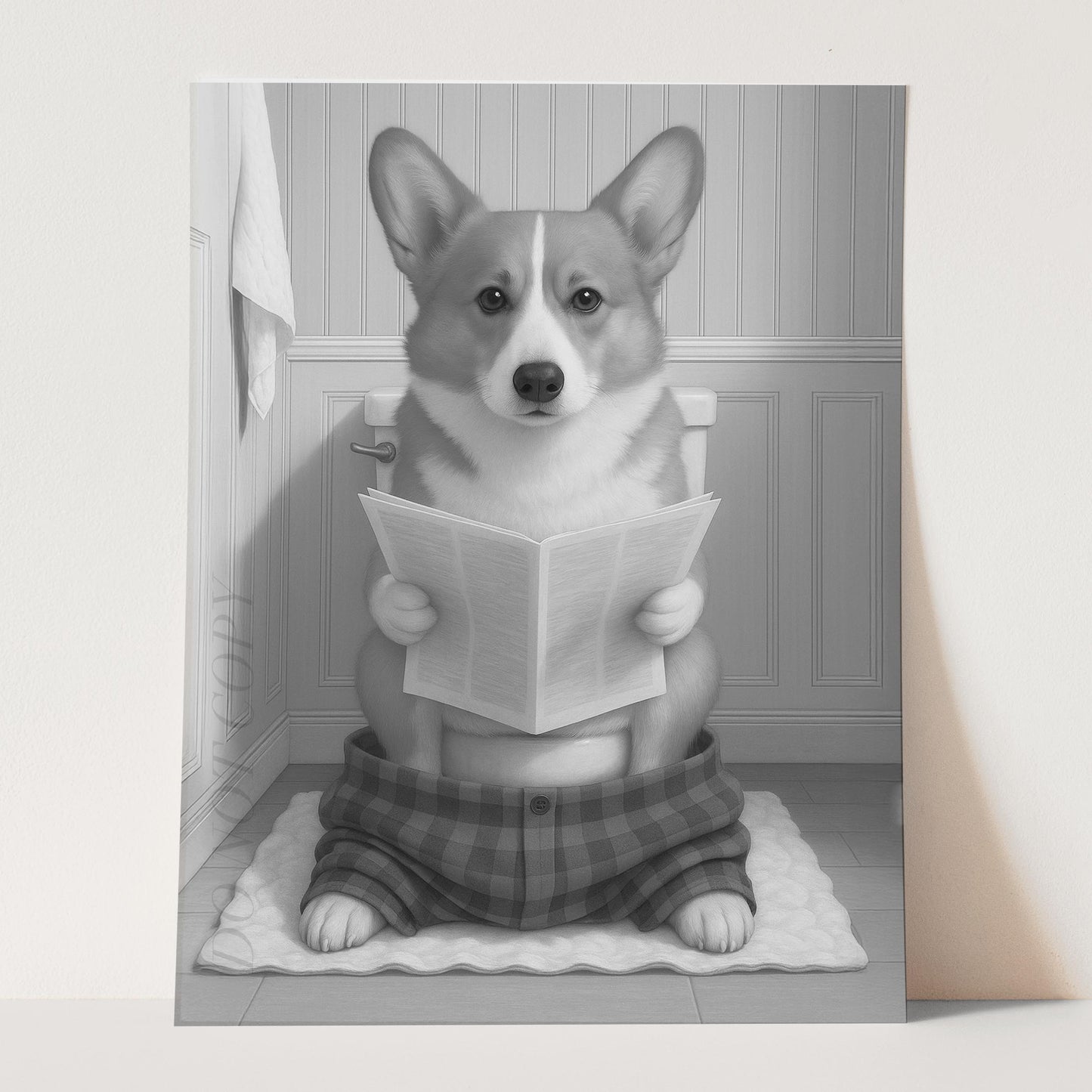 Corgi Dog Reading The Newspaper On The Toilet