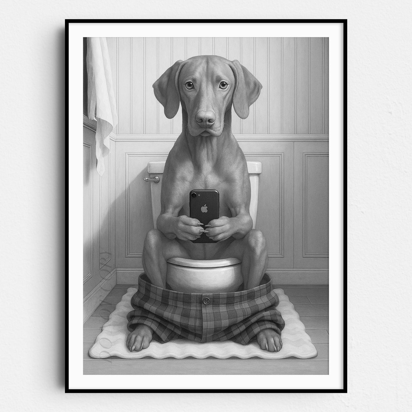 Vizsla Dog On The Phone On The Toilet