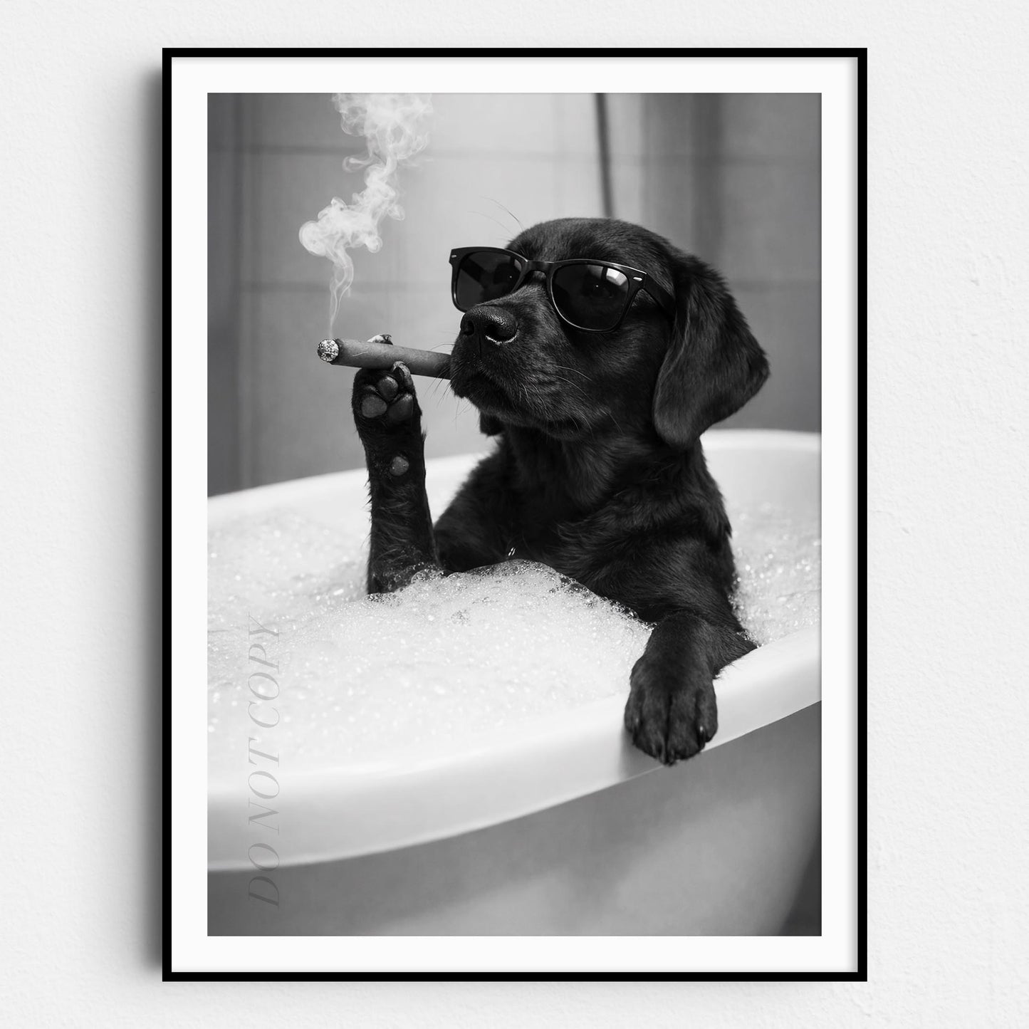 Black Labrador Retriever Dog Bathtub Cigar