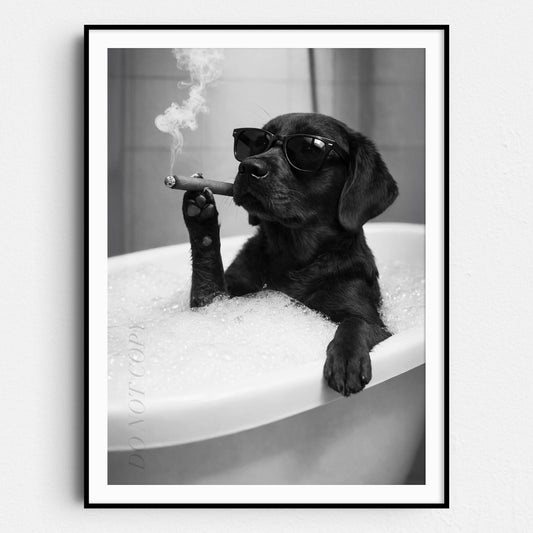 Black Labrador Retriever Dog Bathtub Cigar