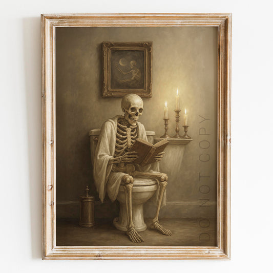 Skeleton Reading A Book On The Toilet