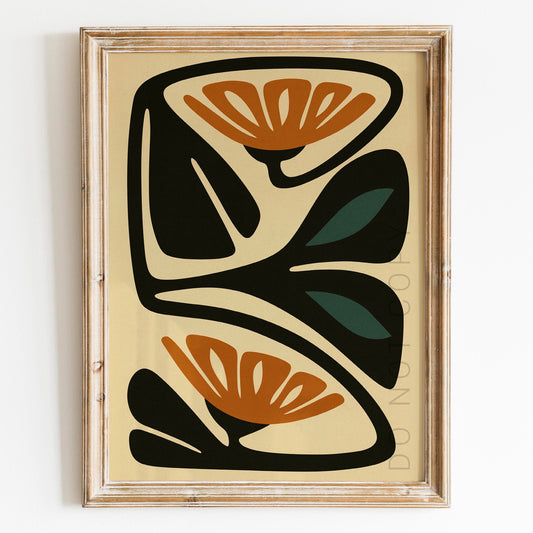 Burnt Orange & Teal Mid Century Flower
