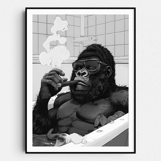 Gorilla In The Bathtub Smoking a Cigar