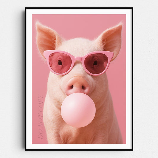 Pig With Sunglasses Blowing Pink Bubble Gum