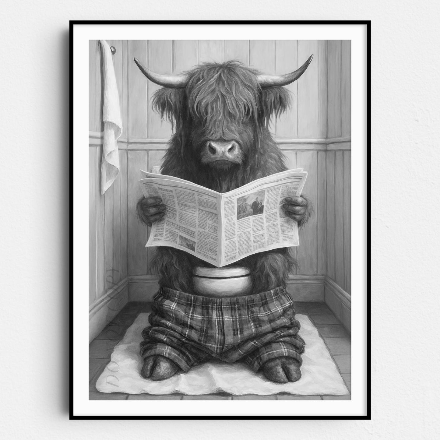 Highland Cow Reading The Newspaper On The Toilet