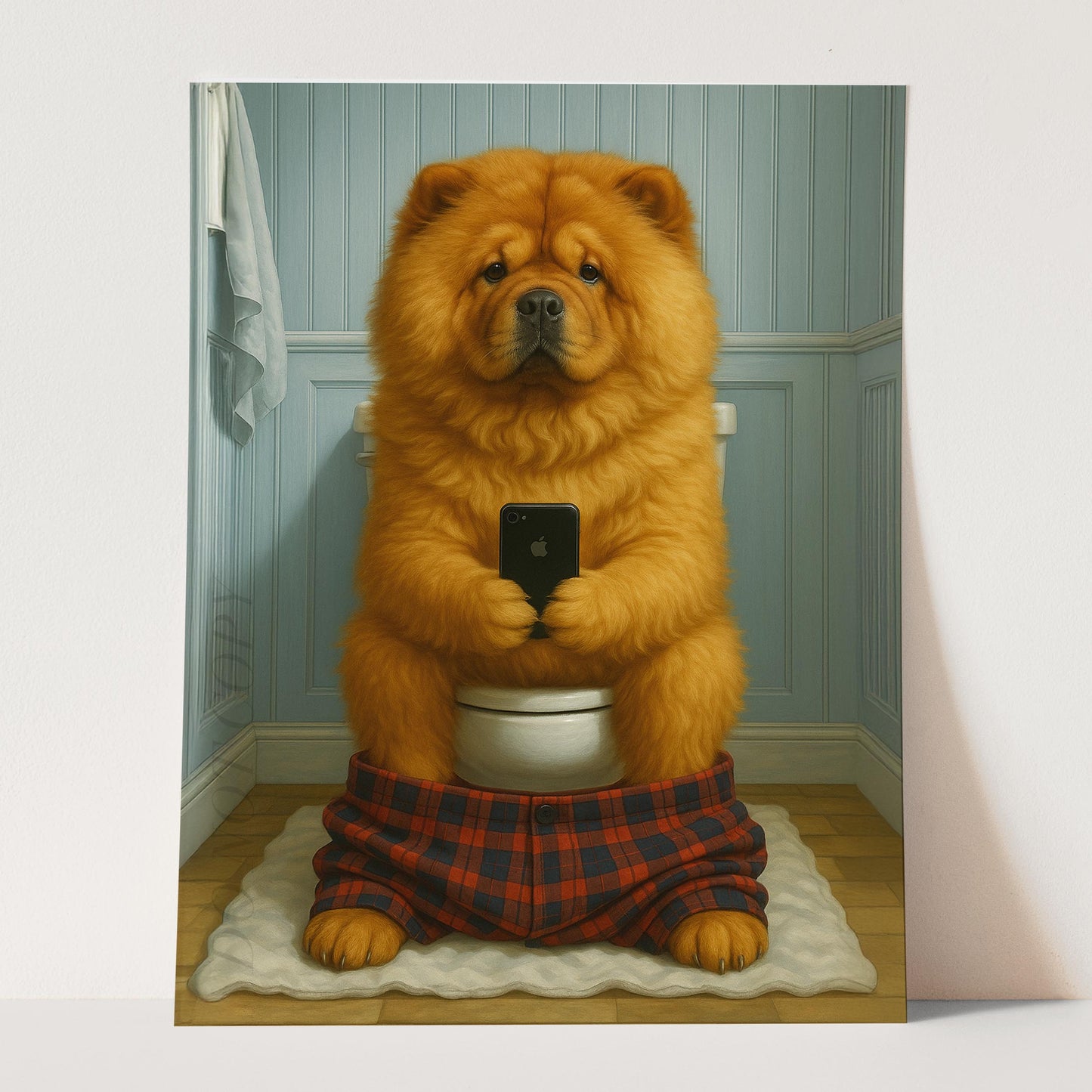 Chow Chow Dog On The Phone On The Toilet