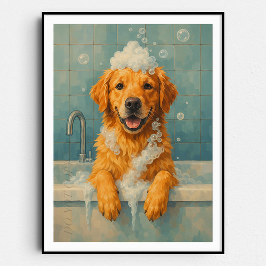 Golden Retriever Dog Bathtub Bubble Bath
