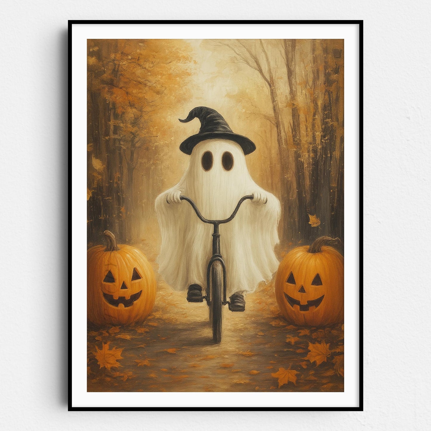 Ghost Riding A Bicycle With Pumpkins