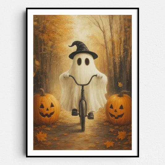 Ghost Riding A Bicycle With Pumpkins