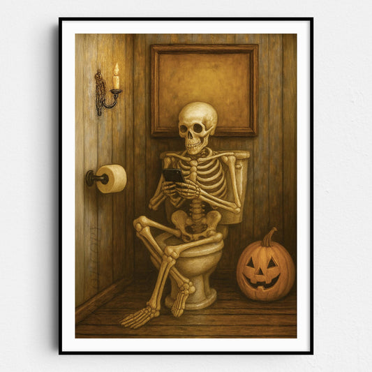 Skeleton On The Phone On The Toilet