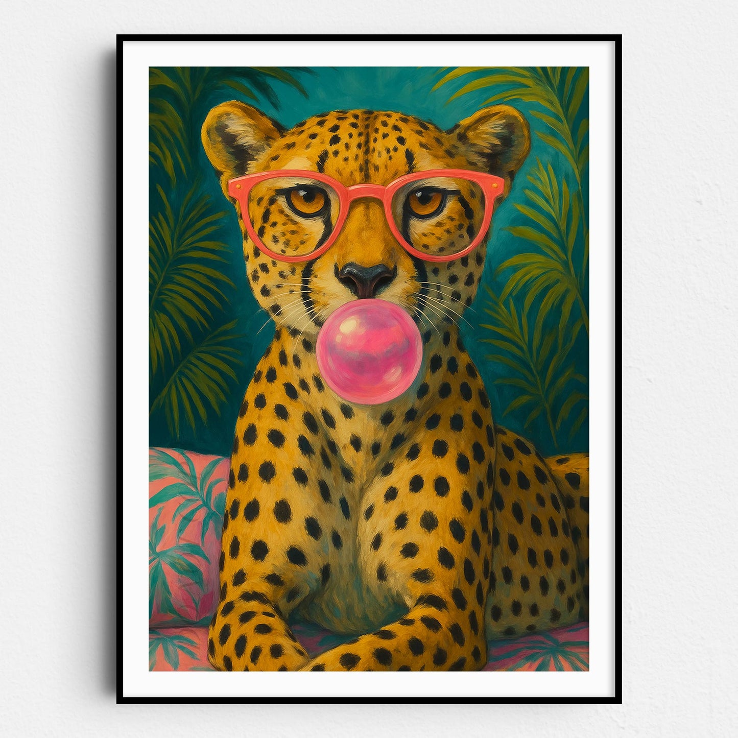 Cheetah Pink Sunglasses Blowing Bubble Gum