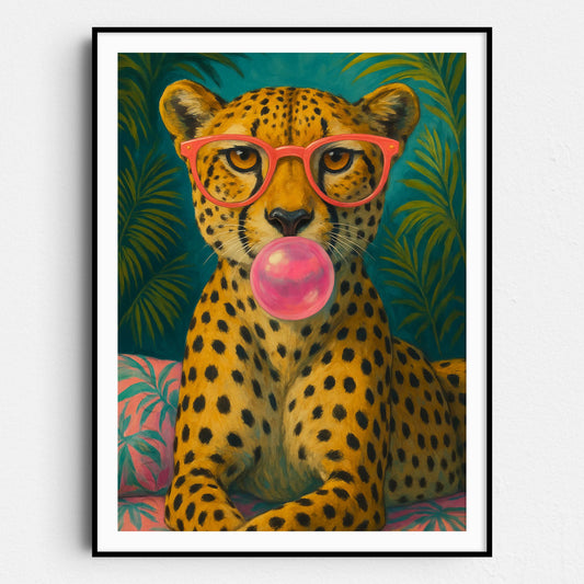 Cheetah Pink Sunglasses Blowing Bubble Gum