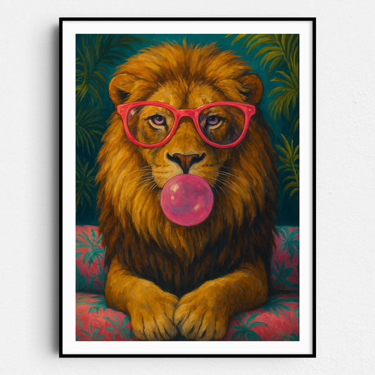 Lion Pink Sunglasses Blowing Bubble Gum