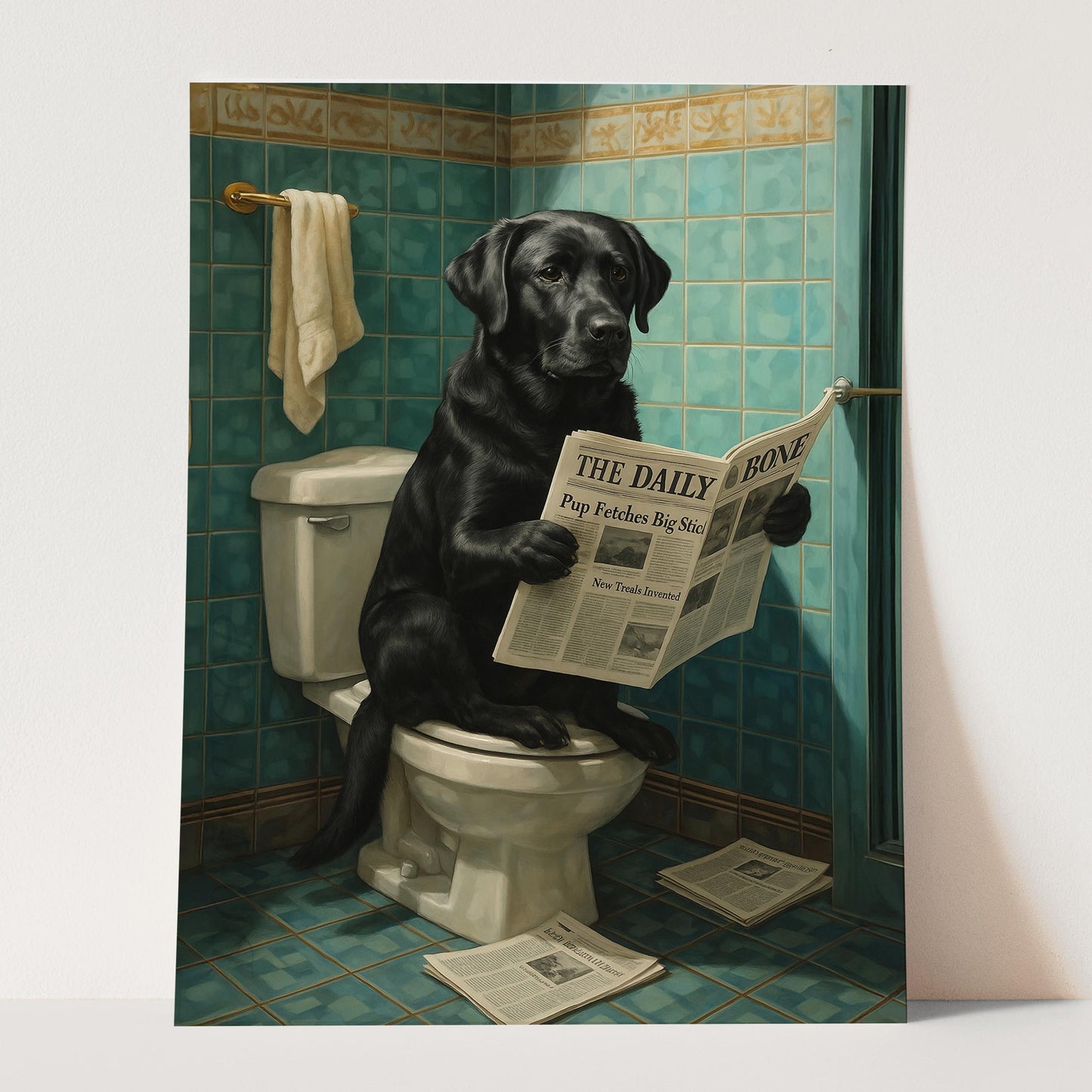 Black Lab On The Toilet Reading The Newspaper