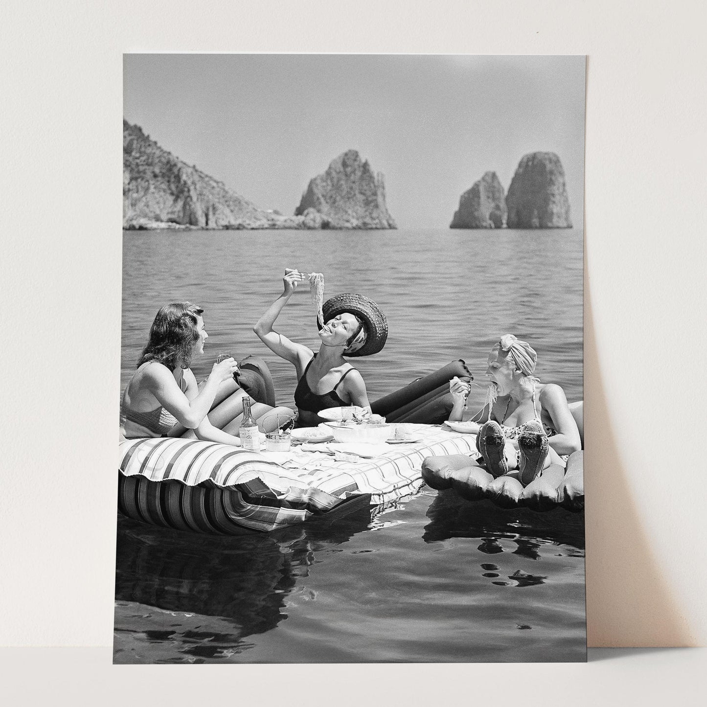 Floating Luncheon Three Women Eat Spaghetti on Lake of Capri 1939