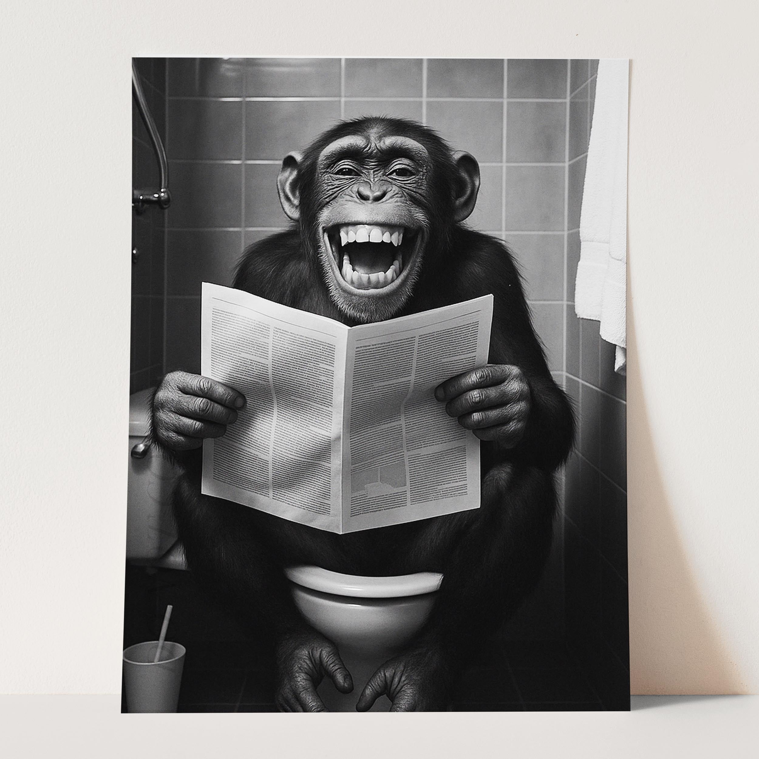 Monkey Reading The Newspaper On The Toilet Wall Art Poster Prints