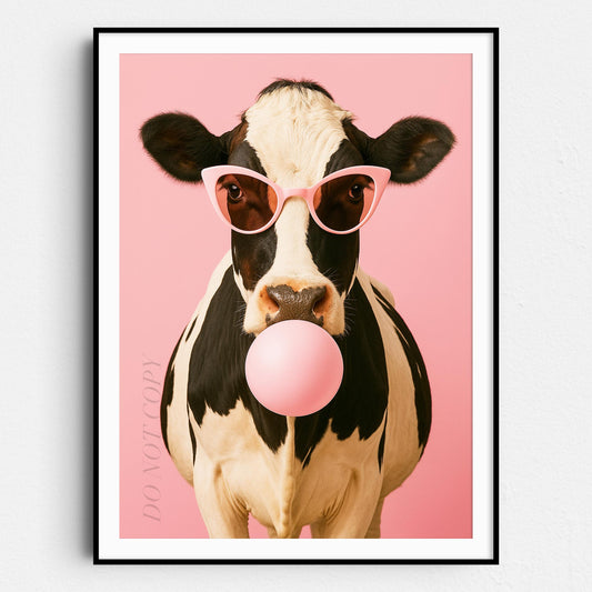 Cow Pink Sunglasses Blowing Bubble Gum