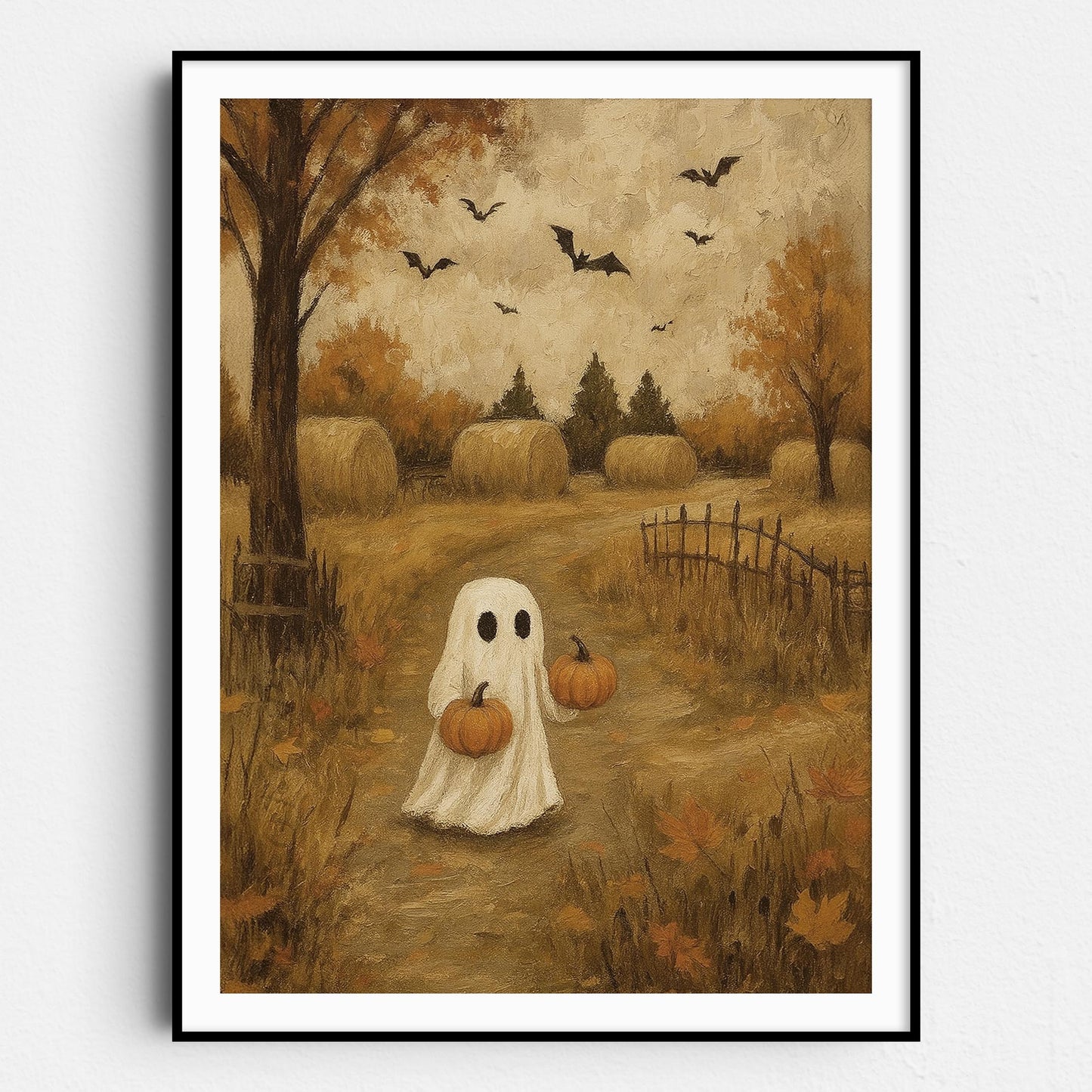 Ghost In Autumn Field With Pumpkins