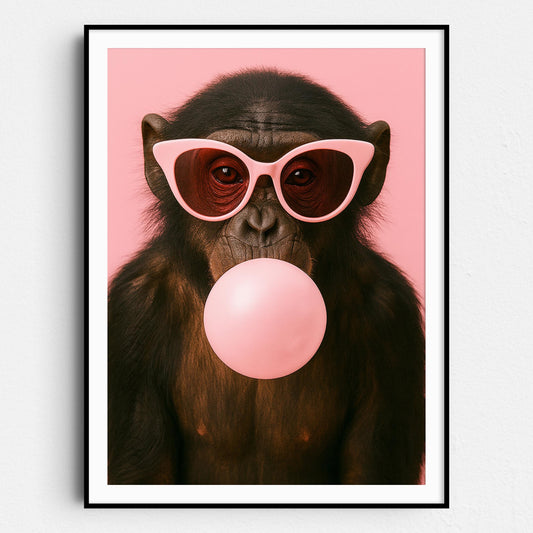 Monkey With Sunglasses Blowing Pink Bubble Gum