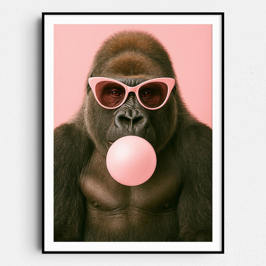 Gorilla Pink Sunglasses Blowing Bubble Gum